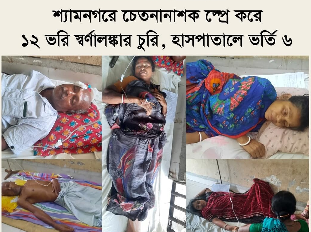 শ্যামনগরে চেতনানাশক স্প্রে করে ১২ ভরি স্বর্ণালঙ্কার চুরি, হাসপাতালে ভর্তি ৬